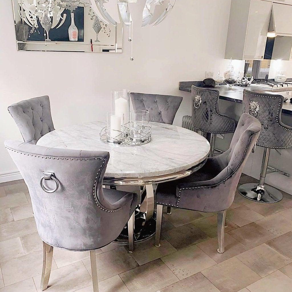 Chelsea 130cm Marble & Chrome Round Dining Table - 4 Colours-Esme Furnishings