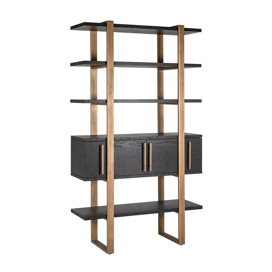 Richmond Interiors Cambon Gold Stainless Steel Bookcase with Dark Coffee 4 Door Cabinet