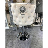 Valentino Mink Lion Knocker Quilted Back Plush Velvet Chrome Bar Stool-Esme Furnishings