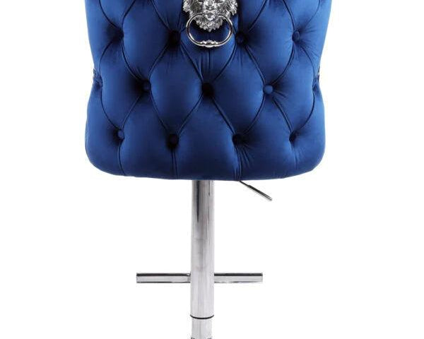 Valentino Navy Blue Lion Knocker Quilted Back Plush Velvet Chrome Bar Stool-Esme Furnishings