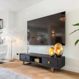 Richmond Interiors Hunter Black Oak and Gold 2 Drawer TV Unit
