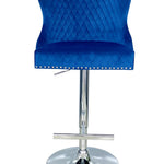 Valentino Navy Blue Lion Knocker Quilted Back Plush Velvet Chrome Bar Stool-Esme Furnishings