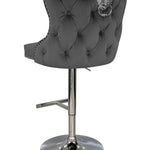 Valentino Grey Lion Knocker Quilted Back Plush Velvet Chrome Bar Stool-Esme Furnishings