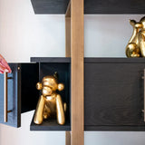 Richmond Interiors Cambon Gold Stainless Steel Bookcase with Dark Coffee 4 Door Cabinet