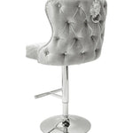 Valentino Pewter Shimmer Grey Lion Knocker Quilted Back Plush Velvet Chrome Bar Stool-Esme Furnishings