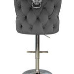 Valentino Grey Lion Knocker Quilted Back Plush Velvet Chrome Bar Stool-Esme Furnishings