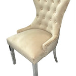 Louis 200cm Cream Marble Dining Table + Chrome Ring Knocker Dining Chairs-Esme Furnishings