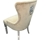 Louis 200cm Cream Marble Dining Table + Chrome Ring Knocker Dining Chairs-Esme Furnishings