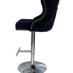 Valentino Black Lion Knocker Quilted Back Plush Velvet Chrome Bar Stool-Esme Furnishings