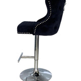 Valentino Black Lion Knocker Quilted Back Plush Velvet Chrome Bar Stool-Esme Furnishings