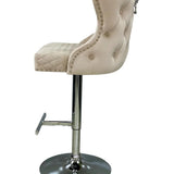 Valentino Mink Lion Knocker Quilted Back Plush Velvet Chrome Bar Stool-Esme Furnishings