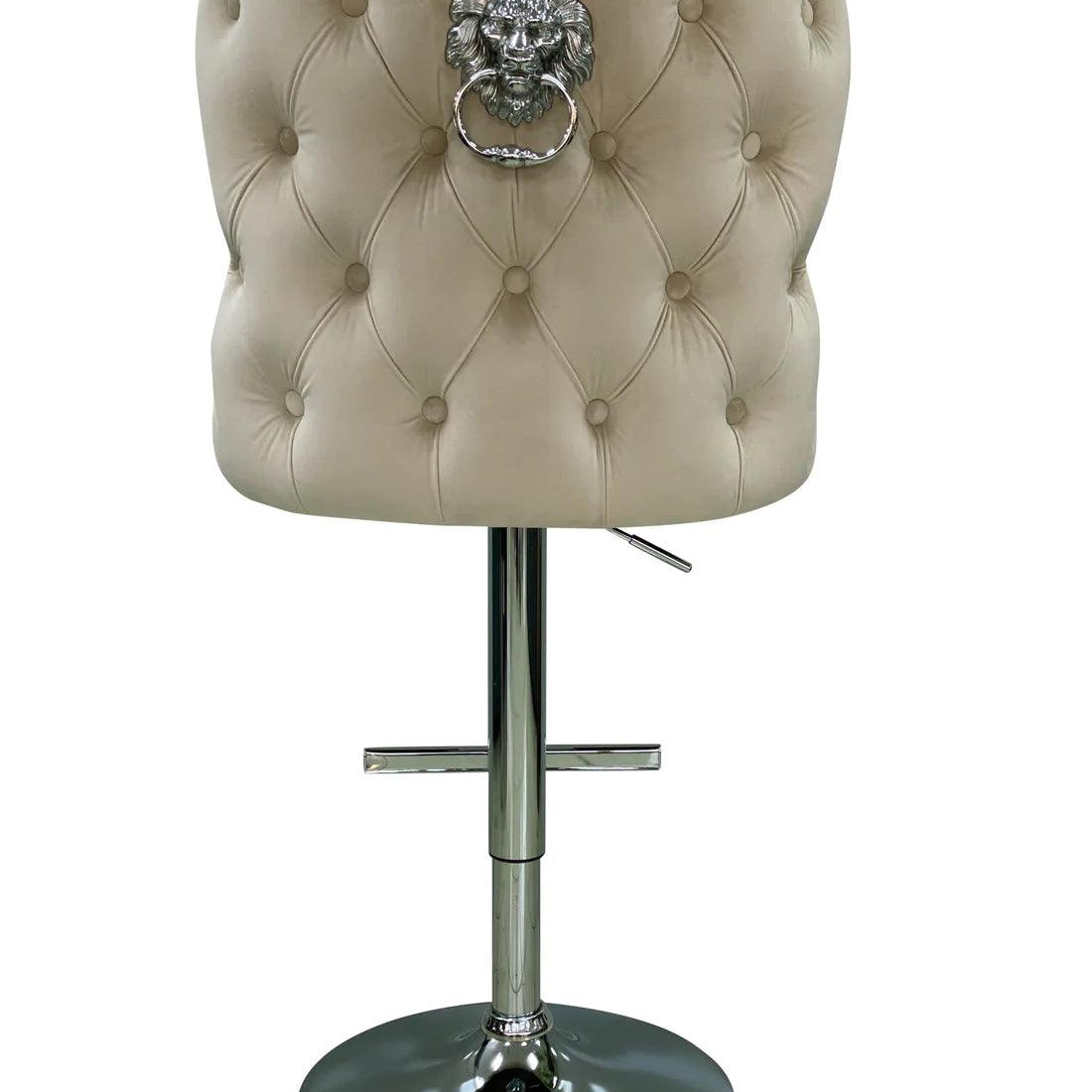 Valentino Mink Lion Knocker Quilted Back Plush Velvet Chrome Bar Stool-Esme Furnishings