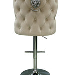 Valentino Mink Lion Knocker Quilted Back Plush Velvet Chrome Bar Stool-Esme Furnishings