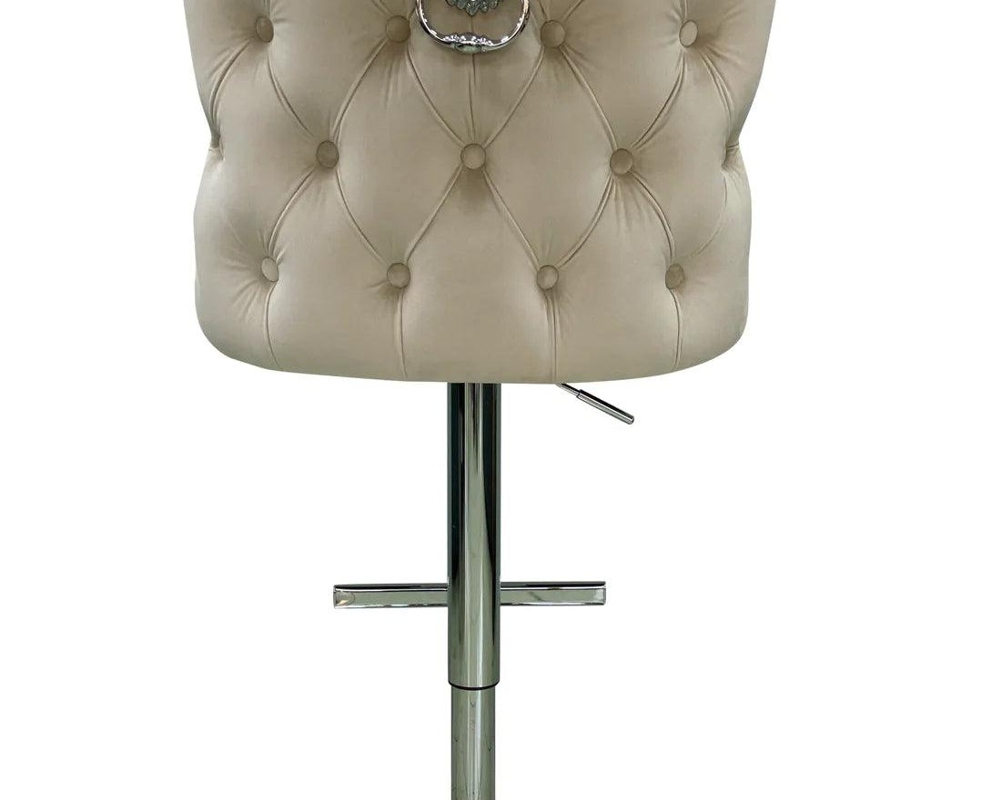 Valentino Mink Lion Knocker Quilted Back Plush Velvet Chrome Bar Stool-Esme Furnishings