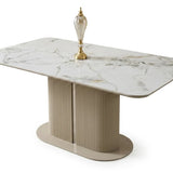 Sydney 160cm Cream Ceramic Marble Dining Table With Ravenna Grey Velvet Chairs