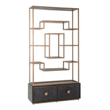 Richmond Interiors Hunter Black Oak and Gold 2 Drawer Display Unit