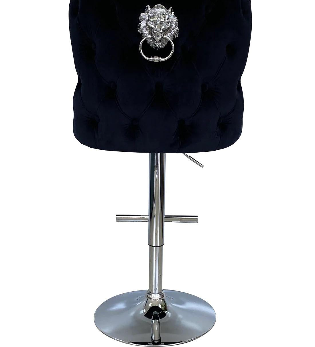 Valentino Black Lion Knocker Quilted Back Plush Velvet Chrome Bar Stool-Esme Furnishings