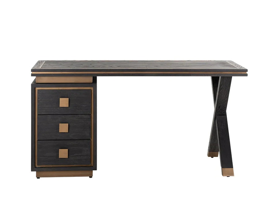 Hunter Black Oak and Gold 3 Drawer Desk-Belmont Interiors
