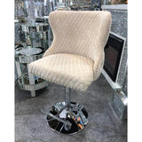 Valentino Mink Lion Knocker Quilted Back Plush Velvet Chrome Bar Stool-Esme Furnishings