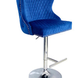 Valentino Navy Blue Lion Knocker Quilted Back Plush Velvet Chrome Bar Stool-Esme Furnishings