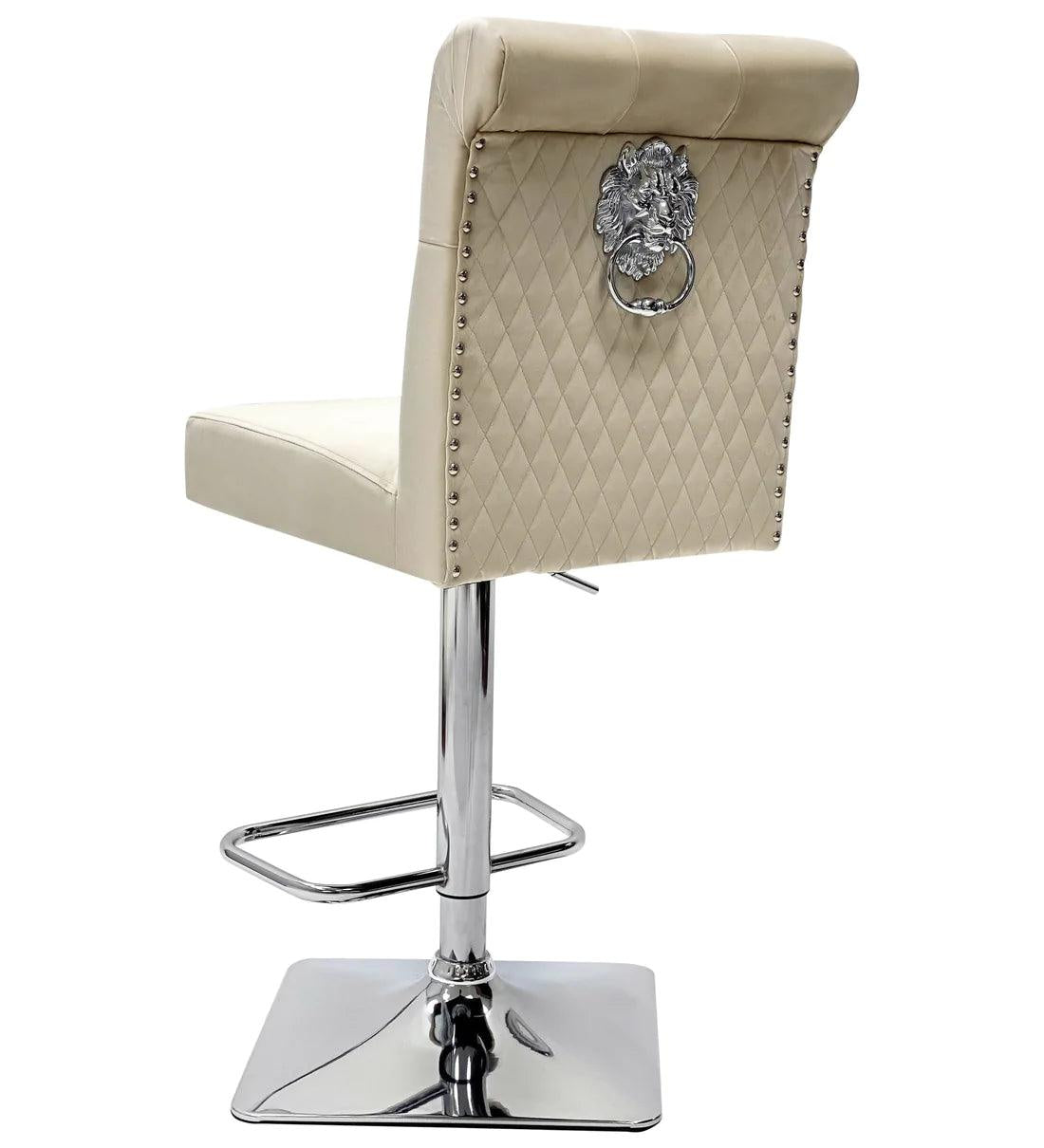 Sophia Mink Quilted Lion Knockerback Plush Velvet Bar Stool-Esme Furnishings