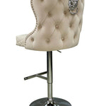 Valentino Mink Lion Knocker Quilted Back Plush Velvet Chrome Bar Stool-Esme Furnishings