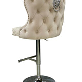 Valentino Mink Lion Knocker Quilted Back Plush Velvet Chrome Bar Stool-Esme Furnishings