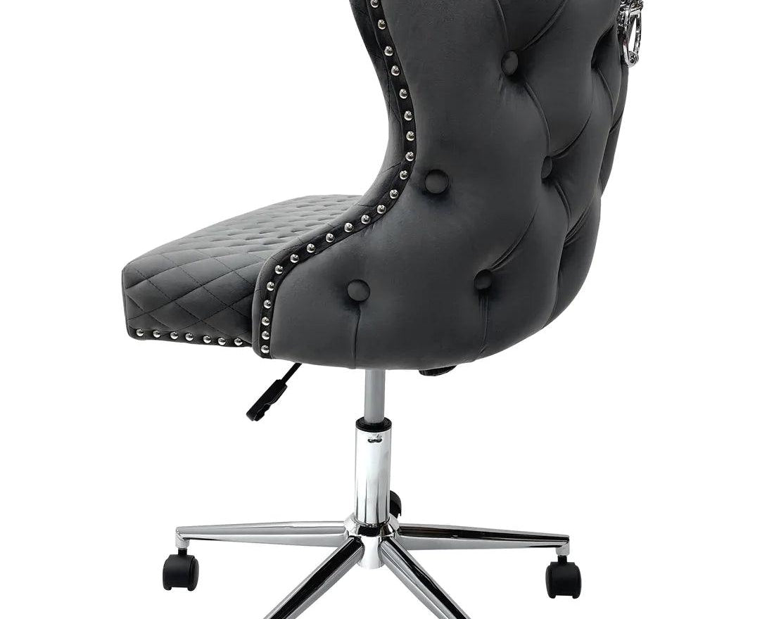 Valentino Grey Velvet Office Chair-Esme Furnishings