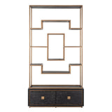 Richmond Interiors Hunter Black Oak and Gold 2 Drawer Display Unit