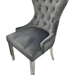 Louis 200cm Cream Marble Dining Table + Chrome Ring Knocker Dining Chairs-Esme Furnishings