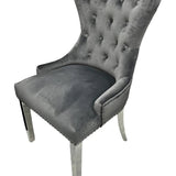 Louis 200cm Cream Marble Dining Table + Chrome Ring Knocker Dining Chairs-Esme Furnishings
