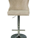 Valentino Mink Lion Knocker Quilted Back Plush Velvet Chrome Bar Stool-Esme Furnishings
