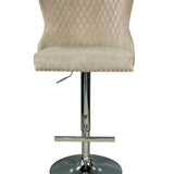 Valentino Mink Lion Knocker Quilted Back Plush Velvet Chrome Bar Stool-Esme Furnishings