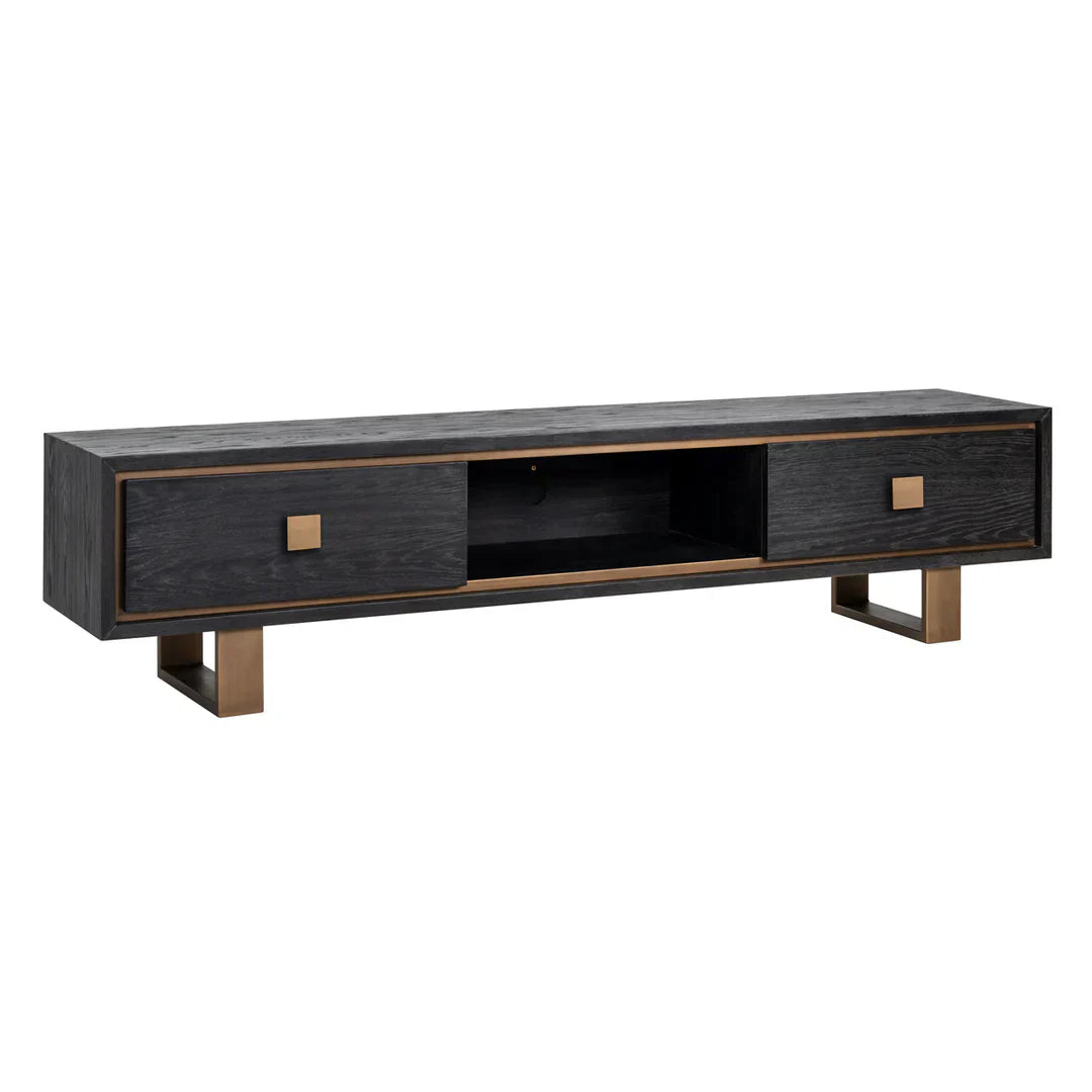 Richmond Interiors Hunter Black Oak and Gold 2 Drawer TV Unit
