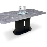 Sydney 160cm Grey Ceramic Marble Dining Table With Ravenna Green Velvet Chairs