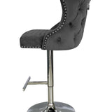 Valentino Grey Lion Knocker Quilted Back Plush Velvet Chrome Bar Stool-Esme Furnishings