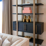 Richmond Interiors Cambon Gold Stainless Steel Bookcase with Dark Coffee 4 Door Cabinet