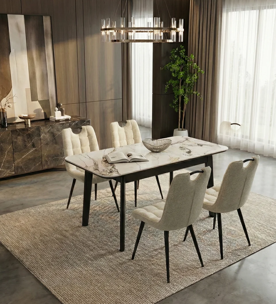 Arizona Extending Cream & Gold Ceramic Table With Monza Chairs