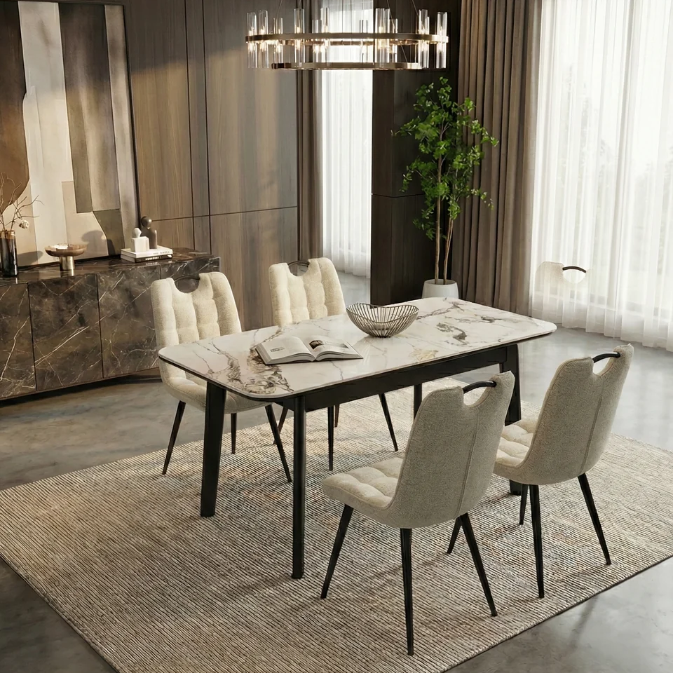 Arizona Extending Cream & Gold Ceramic Table With Monza Chairs