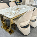 Ariana 180cm White & Gold Dining Table Set with Santo Chairs