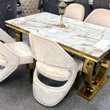 Ariana 160cm White & Gold Dining Table Set with Santo Chairs