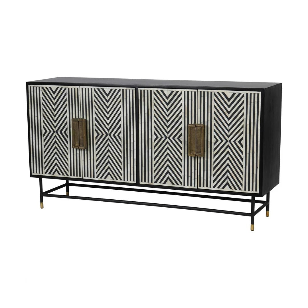 Libra Interiors Delaney Bone Inlay Four Door Buffet Cabinet - Black