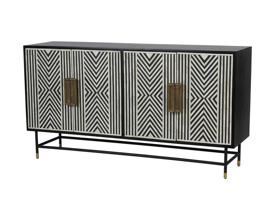 Libra Interiors Delaney Bone Inlay Four Door Buffet Cabinet - Black