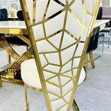 Chelsea Gold 130cm Marble Round Dining Table With Florence High Back Dining Chairs Gold Legs
