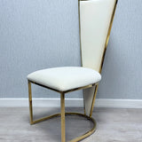 Chelsea Gold 130cm Marble Round Dining Table With Florence High Back Dining Chairs Gold Legs