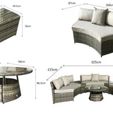 Juliet Garden Grey Half Moon Corner Sofa with Side Tables and Coffee Table