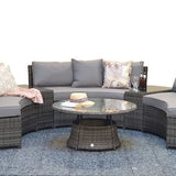 Juliet Garden Grey Half Moon Corner Sofa with Side Tables and Coffee Table