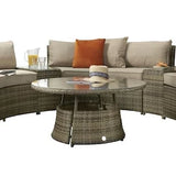 Juliet Garden Mixed Brown Half Moon Corner Sofa with Side Tables and Coffee Table