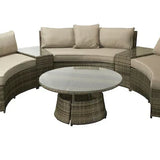 Juliet Garden Mixed Brown Half Moon Corner Sofa with Side Tables and Coffee Table