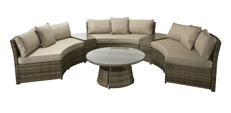 Juliet Garden Mixed Brown Half Moon Corner Sofa with Side Tables and Coffee Table